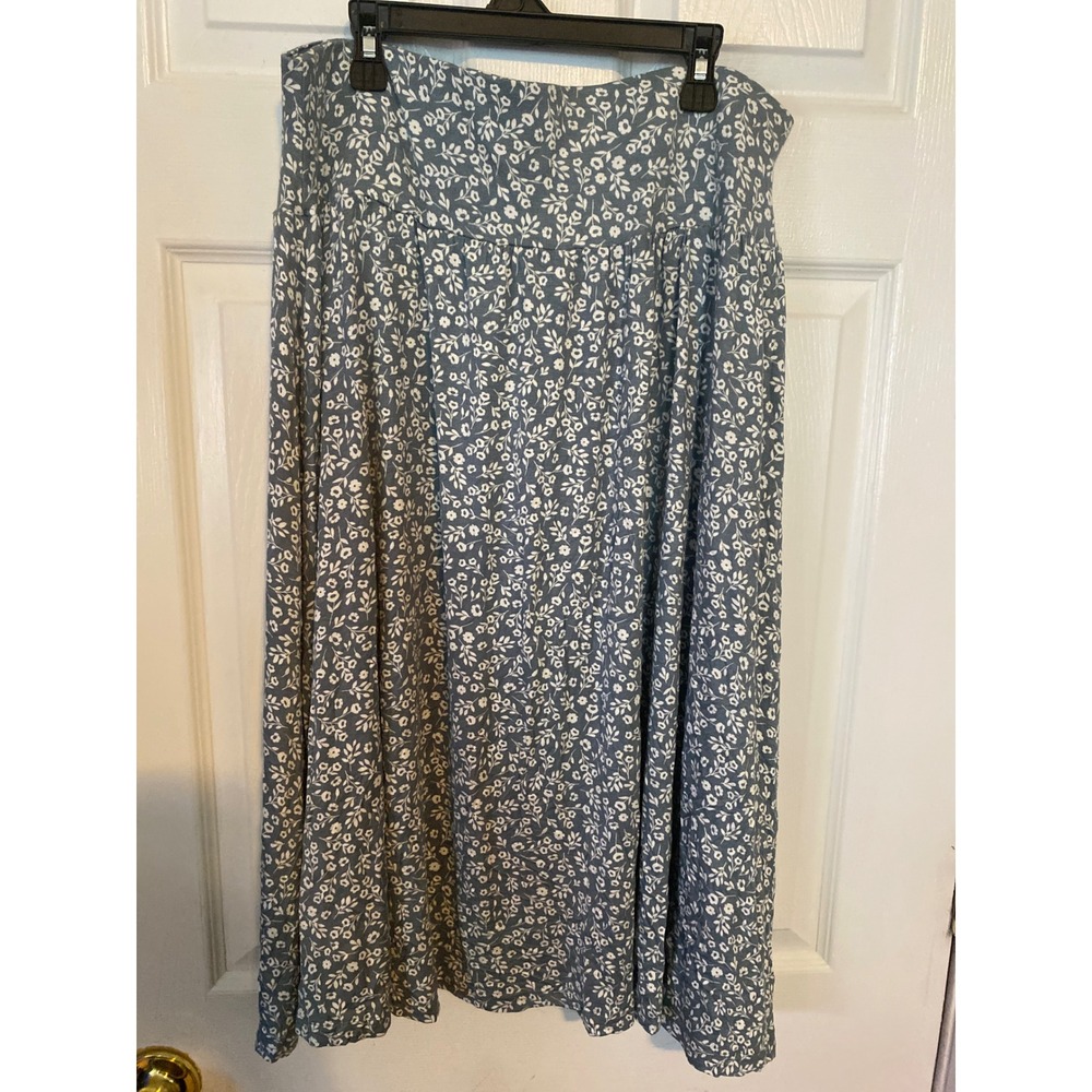 Serra Blue Floral Midi Skirt Womens Large L Rayon Spandex Flowy Pull On
